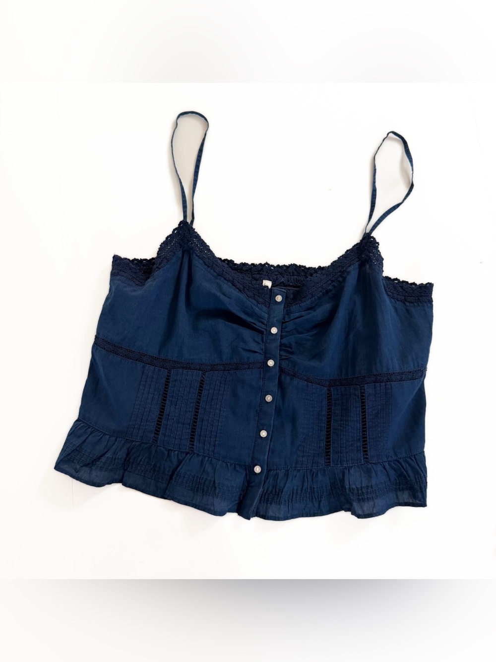 American Eagle Shirt Womens XL Blue Indian Cotton Eyelet Strappy Boho Tank